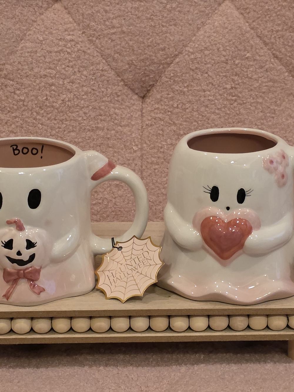 Cute Pink Ghost Ceramic Mug - Pink Ghost Heart Design